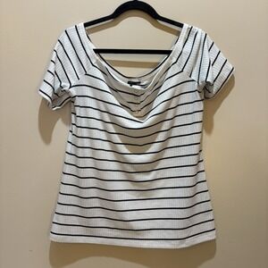 Torrid White & Black Stripe Rib Off Shoulder Henley Tee • Women's Plus Size 1X